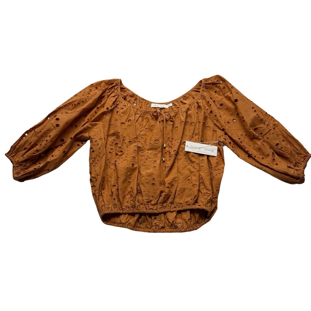 Bishop‎ + Young Eyelet Peasant Crop Top Boho Off Shoulder XS cottagecore